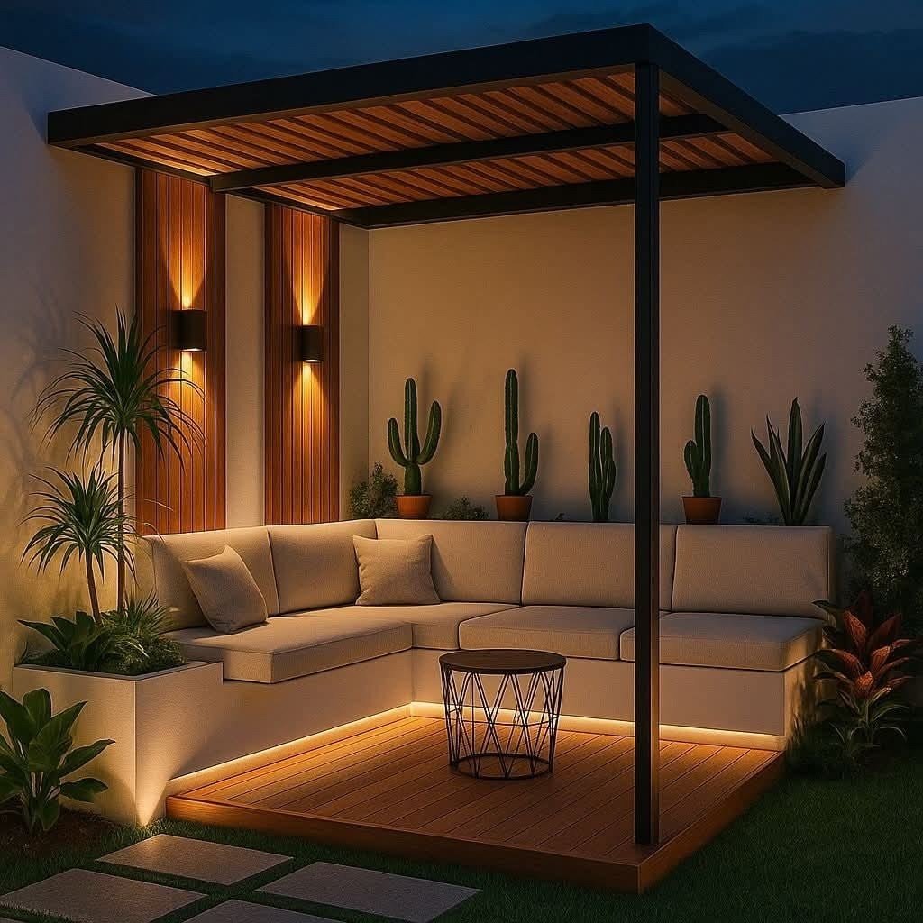 Diseño de terraza con pérgola y deck