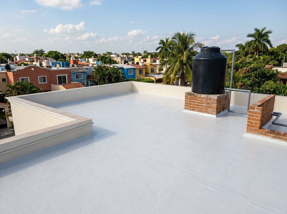 Azotea residencial sellada con impermeabilizante acrílico elastomérico